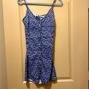 Blue Dress with white flowers Has buttons Backless